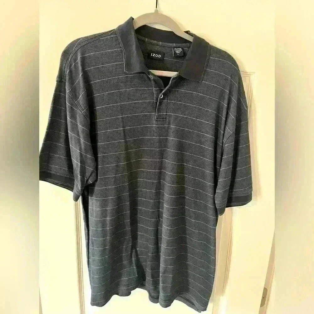Izod light Navy Polo Shirt With Small Detailed Pattern Mens Large